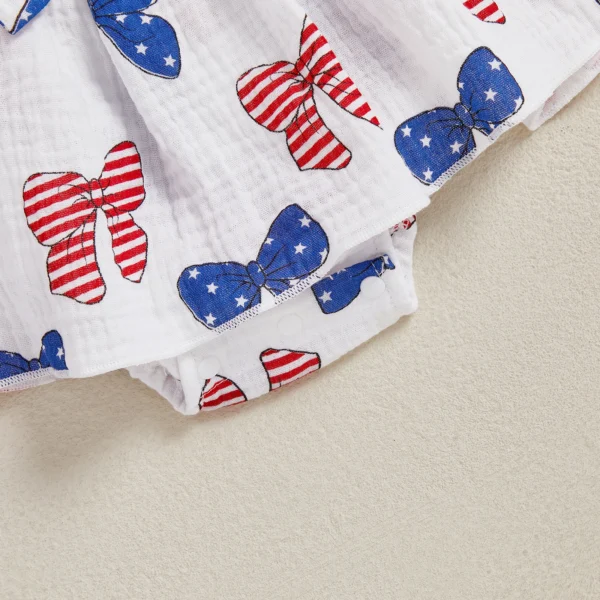 Baby Girls Rompers Dress Independence Day Clothes Bow Print Short Sleeve Summer Bodysuits Jumpsuits with Headband – Bild 4
