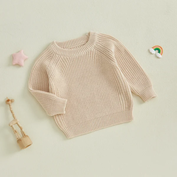 Baby Knit Sweaters Long Sleeve Round Neck Solid Color Pullover Toddler Fall Tops – Bild 3