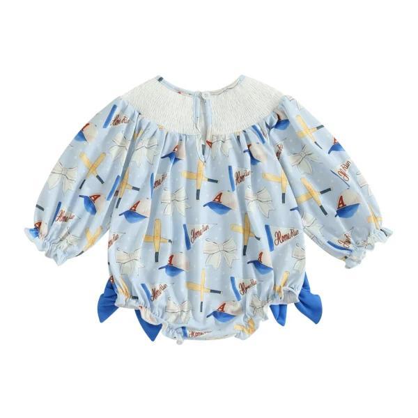 Baby Girls Romper, Long Sleeve Crew Neck Bow Print Embroidery Letters Bodysuit Clothes for Casual Daily – Bild 3