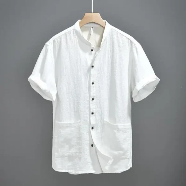 New Chinese Retro Stand Collar Ramie Short Sleeve Men's Loose Breathable Casual Chinese Style Thin Shirt – Bild 5