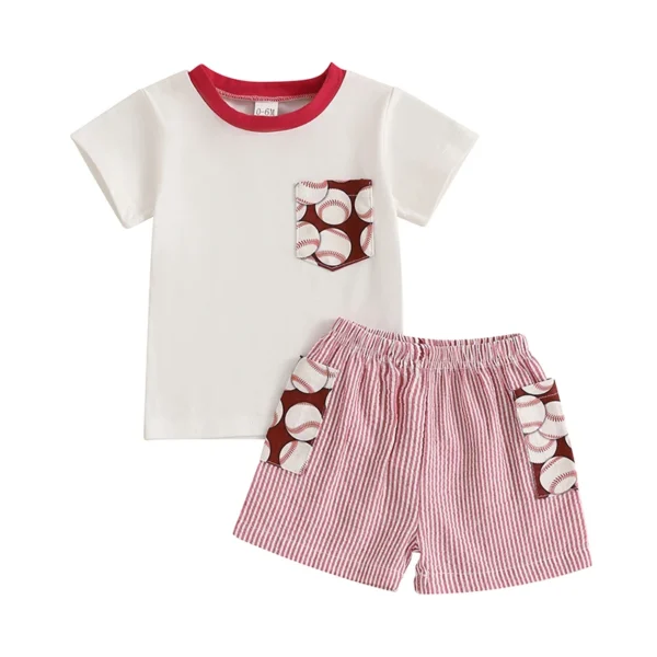 Summer Toddler Baby Boys Shorts Set Short Sleeve Pocket T-Shirt and Striped Shorts Toddler Baseball Outfits