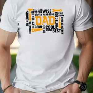 LEGEND HERO COOL DAD Creative Print, Men's Crew Neck Short Sleeve Summer T-shirt, Casual Comfy Pure Cotton Top For Daily Wear