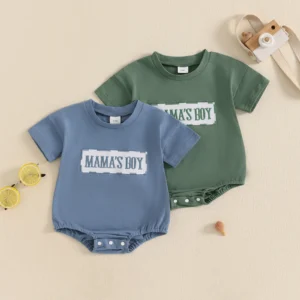 Infant Baby Boy Summer Casual Jumpsuit Short Sleeve Round Neck Letter Embroidery Romper Clothes