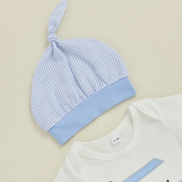 Infant Baby Boys Girls Summer Outfits Golf Cart Print Short Sleeve Romper with Stripe Pants and Hat 3 Pcs Set – Bild 2