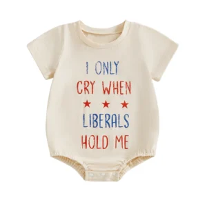 Summer Infant Baby Boys 4th of July Romper Short Sleeve Round Neck Star Letter Print Bodysuit Infant Summer Playsuit