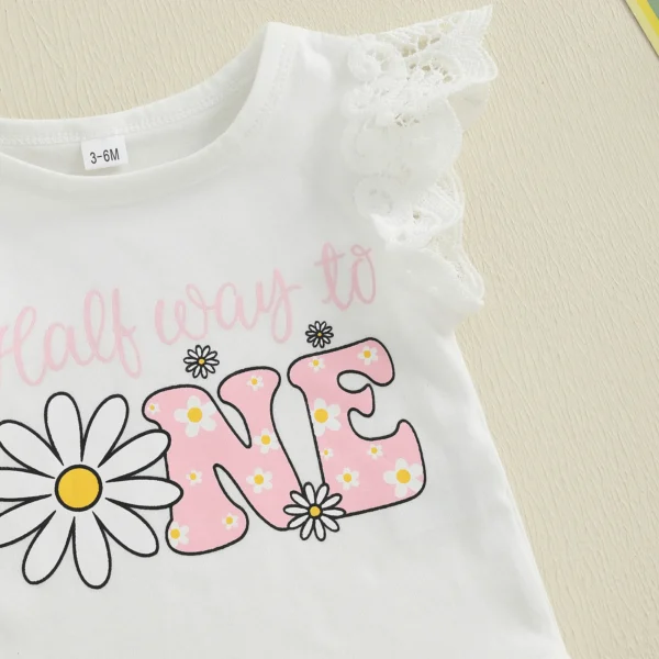 Baby Girl Daisy Birthday Outfit Letter Short Sleeve Romper Layered Ruffle Tulle Skirt Flower Headband 3 Piece Set – Bild 5