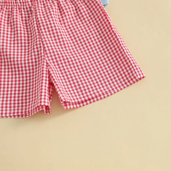 Toddler Boy Back to School Summer Outfits Apple Embroidery Short Sleeve Round Neck T-Shirts with Plaid Shorts – Bild 3