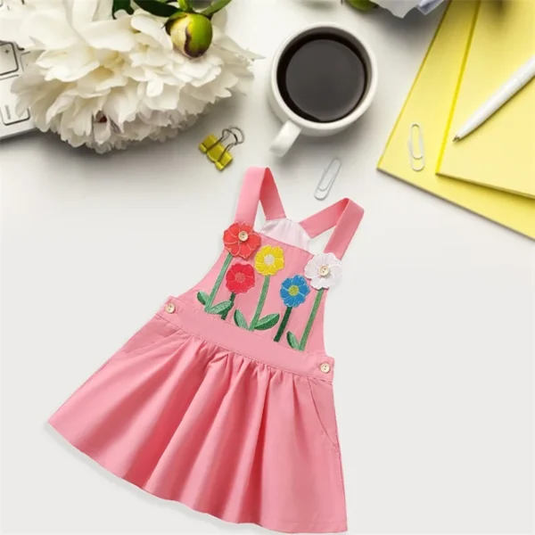 Kids Baby Toddler Girl Overall Dress Flower Embroidery Square Neck A-line Princess Dress with Pockets Cute Summer Clothes – Bild 3