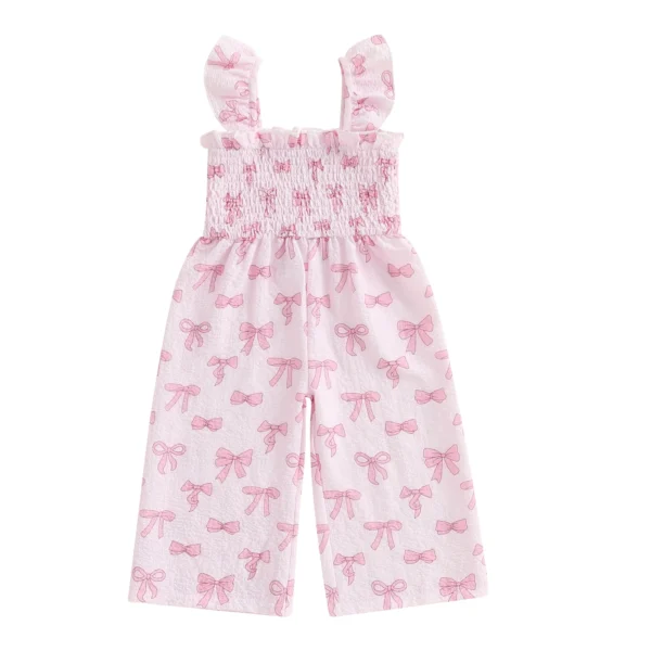 Kids Girl Overalls Romper Cute Bow Print Fly Sleeves Jumpsuit Suspender Pants for Baby Toddler