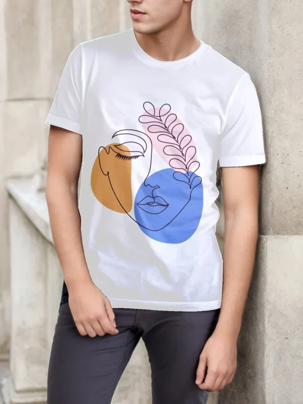 Summer Men's Front Printed Short Sleeve T-Shirt Top Comfortable Breathable Fabric Casual Sketch Sport Style