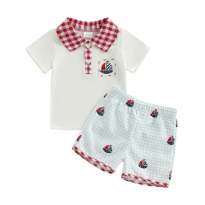 Independence Day Toddler Baby Boy 4th of July Outfits Short Sleeve Lapel Shirt + Print Shorts Set Toddler Clothes