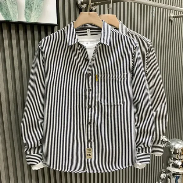 Fashion Spring and Autumn Summer New Striped Long Sleeve Shirt Men 2025 Trendy Cardigan All-Match Top – Bild 2