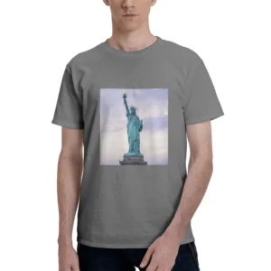The Statue Of Liberty Men's Pure T-Shirt 150g Round Neck Short Sleeve,With Free Female Pattern Hot Stamping Short Sleeved Shirt