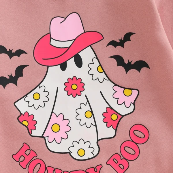 Baby Girls Halloween Romper Long Sleeve Round Neck Letter Bat Ghost Print Sweatshirt Romper – Bild 4