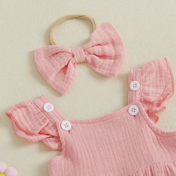 Toddler Girl Summer A Line Dress Solid Color Flutter Sleeves Square Neck Dress Streetwear – Bild 5