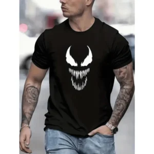 Monster Print Summer T-Shirt for Men Short Sleeve Round Neck Casual Fashion Top Youth Outdoor Sports