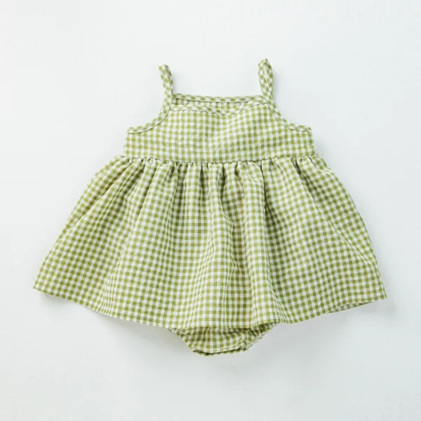Infant Baby Girl Bodysuit Dress Plaid Pattern Sleeveless Spaghetti Straps Infant Jumpsuit for Summer – Bild 3