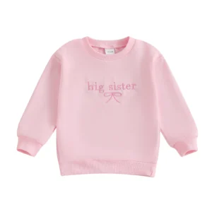 Little Toddler Girl Sweatshirt Bow Letter Embroidered Crewneck Long Sleeve Pullover Tops Cute Winter Fall Clothes