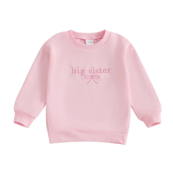 Little Toddler Girl Sweatshirt Bow Letter Embroidered Crewneck Long Sleeve Pullover Tops Cute Winter Fall Clothes