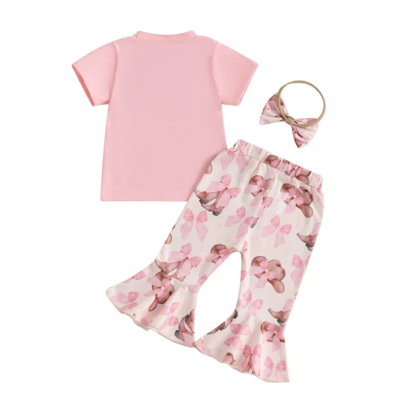 Toddler Baby Girl Summer Outfit Print Short Sleeve T-Shirt Bell Bottoms and Bow Headband 3 Pcs Set – Bild 2