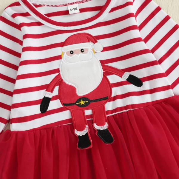 Toddler Girl Christmas A Line Dress Santa Claus Embroidery Stripe Print Round Neck Long Sleeves Dress – Bild 6