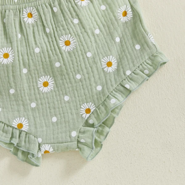 Baby Girls Summer Outfit Sleeveless Ruffle Strap Romper + Daisy Shorts + Headband Set Infant Clothes – Bild 4