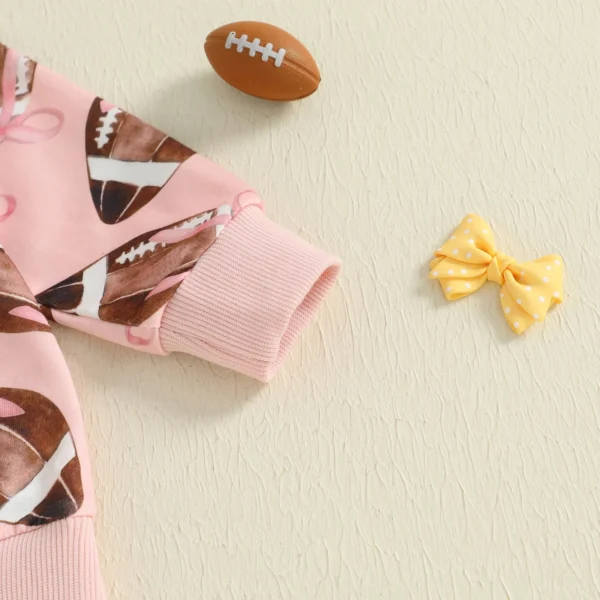 Toddler Baby Girl Fall Outfits Rugby Bow Print Crew Neck Long Sleeve Sweatshirt with Pants 2 Pcs Set – Bild 4