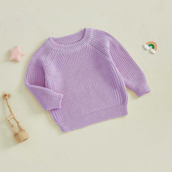 Baby Knit Sweaters Long Sleeve Round Neck Solid Color Pullover Toddler Fall Tops – Bild 4