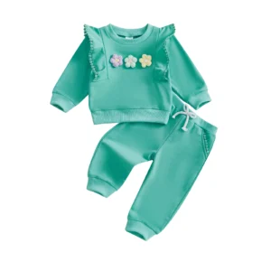 Baby Girl 2Pcs Fall Outfits Long Sleeve 3D Flower Sweatshirt + Pants Set Toddler Clothes
