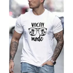Men's Short-Sleeved T-Shirt Breathable Comfortable Casual Print Top with Coconut Tree Sunglasses Letters