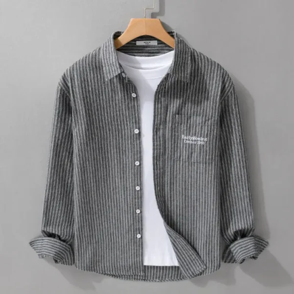 Japanese Loose Striped Long-sleeved Shirt Men's Versatile Simple Casual and Fashionable Cardigan – Bild 2