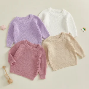 Baby Knit Sweaters Long Sleeve Round Neck Solid Color Pullover Toddler Fall Tops