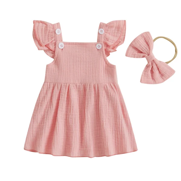 Toddler Girl Summer A Line Dress Solid Color Flutter Sleeves Square Neck Dress Streetwear – Bild 4