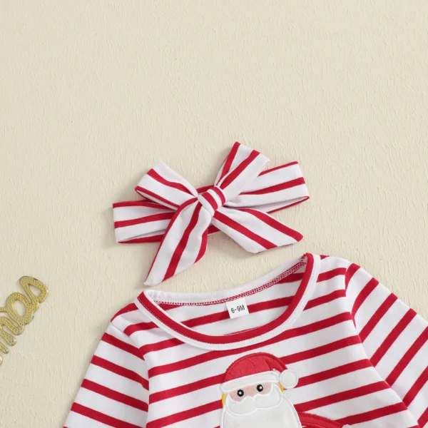 Toddler Girl Christmas A Line Dress Santa Claus Embroidery Stripe Print Round Neck Long Sleeves Dress – Bild 5
