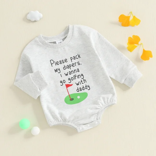 Baby Boy Autumn Casual Jumpsuit Long Sleeve Round Neck Letter Golf Court Print Romper – Bild 2