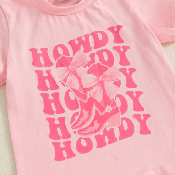 Toddler Baby Girl Summer Outfit Print Short Sleeve T-Shirt Bell Bottoms and Bow Headband 3 Pcs Set – Bild 4