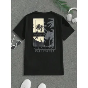 Slim Fit Women's Casual T-Shirt round Neck Short Sleeve California Palm Tree Pattern Summer Top