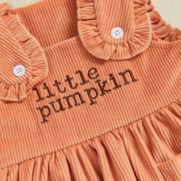 Toddler Baby Girl Halloween Outfit Pumpkin Letter Sleeveless Babydoll Tops Bow Elastic Waist Ruffle Shorts 2 Piece Set – Bild 3