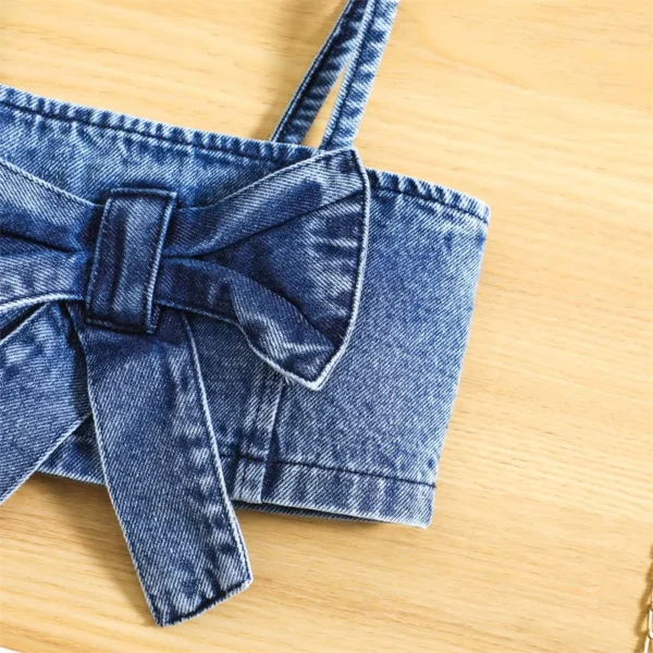 Summer Kids Girls Outfit Solid Color Sleeveless Bow Denim Camisole and Elastic Casual Skirt Shorts Clothes Set – Bild 6