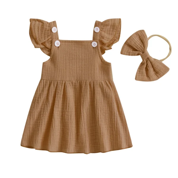 Toddler Girl Summer A Line Dress Solid Color Flutter Sleeves Square Neck Dress Streetwear – Bild 3