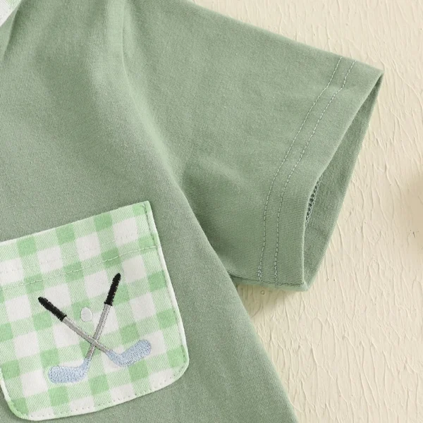 Summer Kids Boys Shorts Sets Short Sleeve Golf Embroidery Tops and Plaid Shorts Sets Clothes – Bild 5