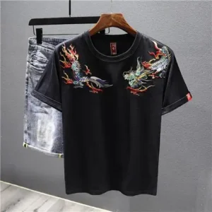 2025 Summer New Embroidered Short-sleeved T-shirt Men's Ethnic Style T-shirt Top