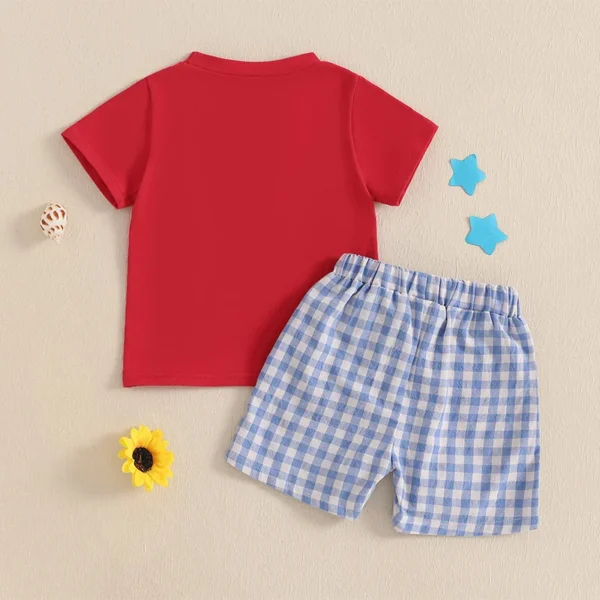 Independence Day Toddler Baby Boys Outfits Embroidery Short Sleeves T-Shirt Elastic Plaid Shorts Set Clothes