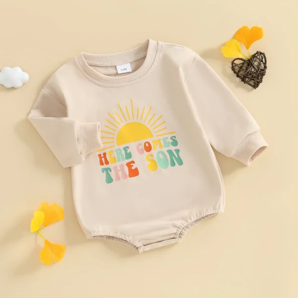Baby Boy Romper, Long Sleeve Crew Neck Letters Crib/Sun Print Fall Bodysuit Clothes for Casual Daily – Bild 3