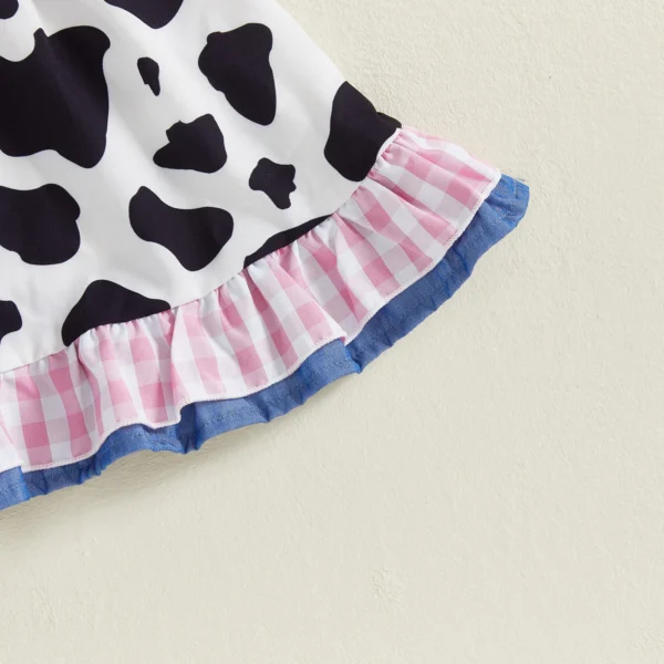Girls A-line Dress, Sleeveless Plaid Embroidery Cow Patchwork Party Dress Bowknot Summer Dress – Bild 6