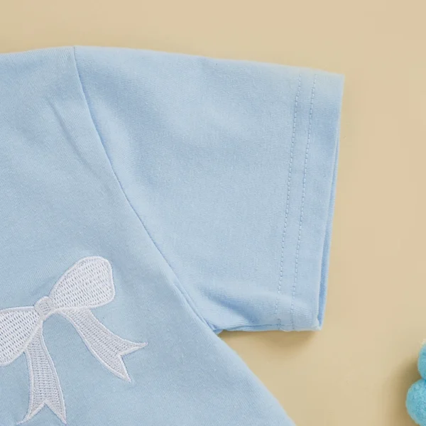 Toddler Girls 2 Piece Outfits Short Sleeve Bow Embroidery Tops and Bow Print Shorts Clothes Sets – Bild 4