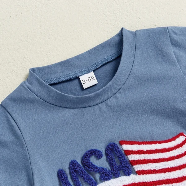 Independence Day Infant Baby Boys 4th of July Romper Loose Fit Flag Letter Embroidery Crew Neck Short Sleeve Newborn Jumpsuit – Bild 5