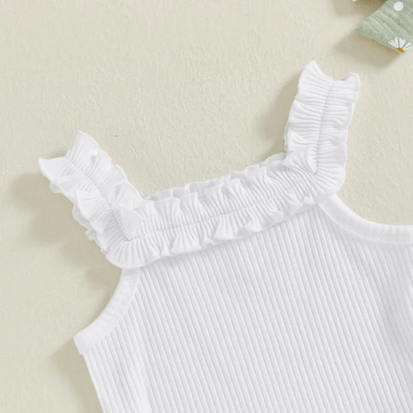 Baby Girls Summer Outfit Sleeveless Ruffle Strap Romper + Daisy Shorts + Headband Set Infant Clothes – Bild 2