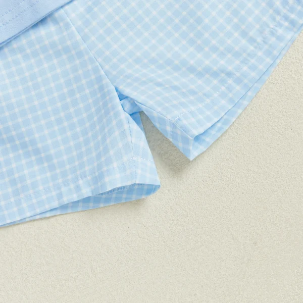 Baby Boys Summer Outfits Baseball Embroidery Short Sleeves T-Shirt and Elastic Plaid Shorts Set for 2 Piece Clothes – Bild 5