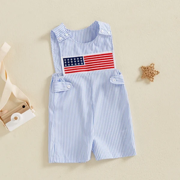 Summer Infant Baby Boys Rompers Independence Day Clothes Flag Star Stripe Embroidery Sleeveless Bodysuits Jumpsuits – Bild 4